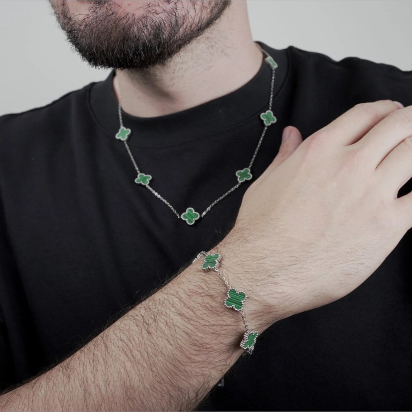 BRAZALETE CLOVER - SILVER MALAQUITA - ATHEREOS