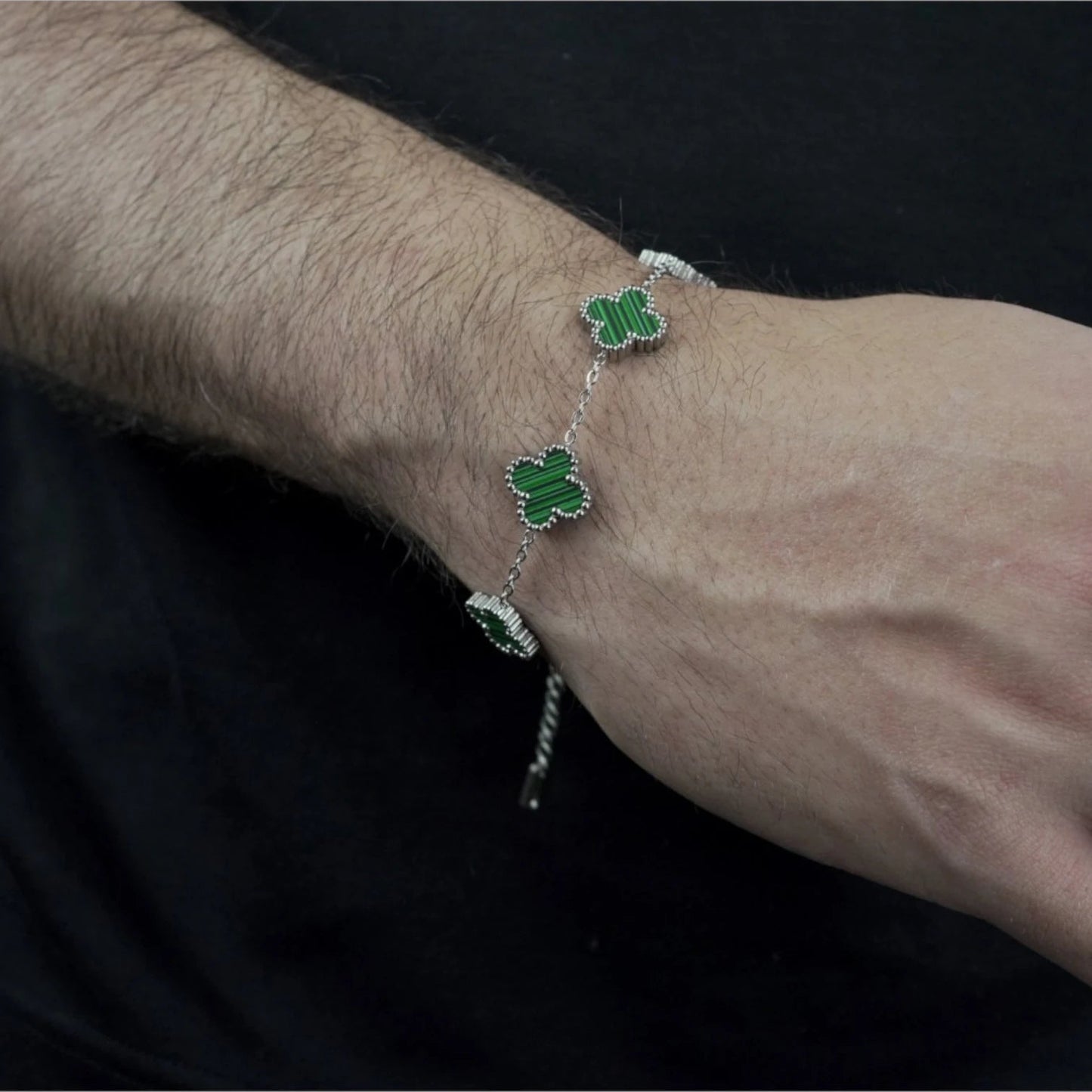 BRAZALETE CLOVER - SILVER MALAQUITA - ATHEREOS
