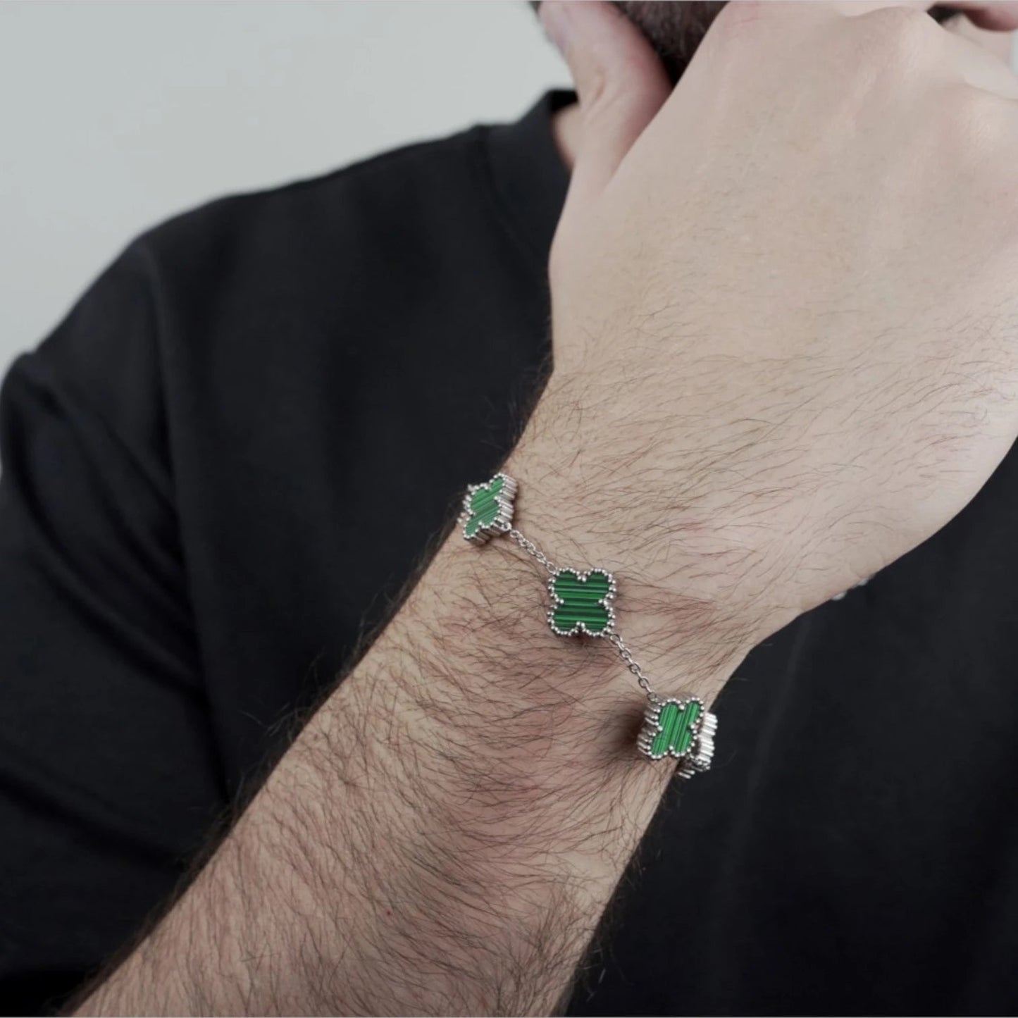 BRAZALETE CLOVER - SILVER MALAQUITA - ATHEREOS