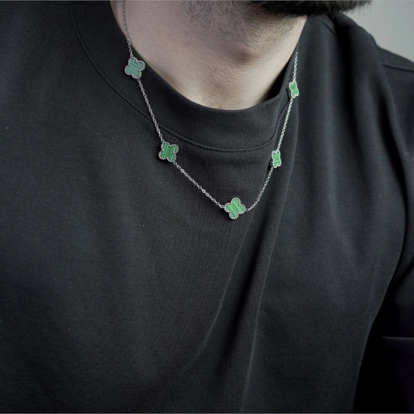 COLLAR CLOVER - SILVER MALAQUITA - ATHEREOS