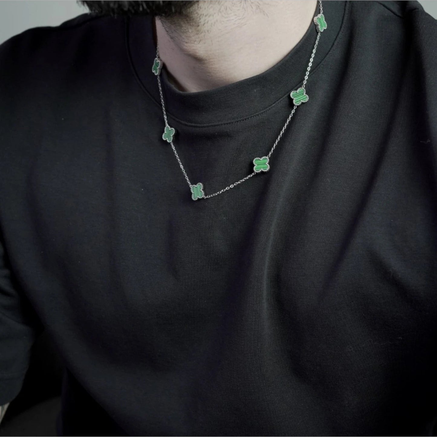 COLLAR CLOVER - SILVER MALAQUITA - ATHEREOS