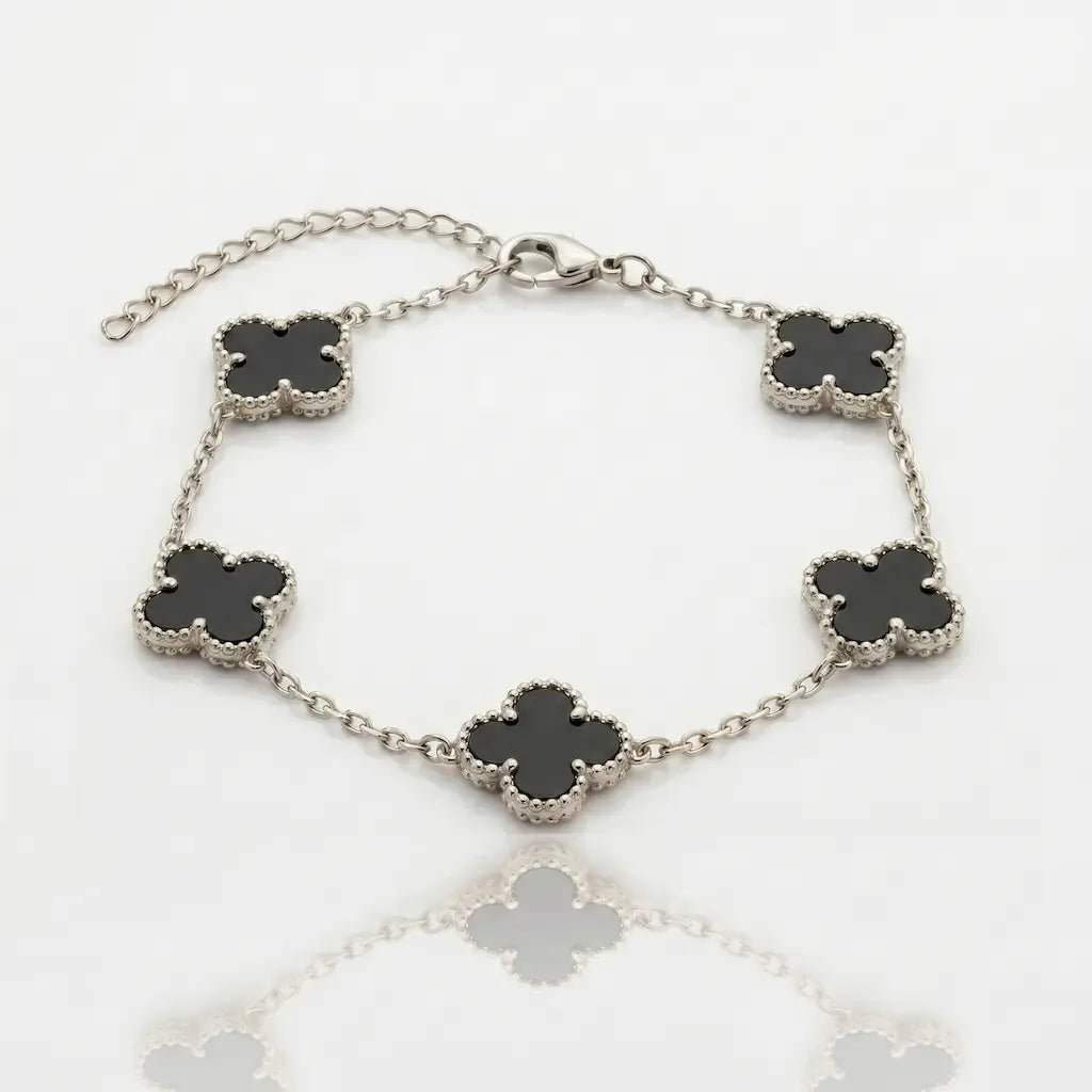 BRAZALETE CLOVER - SILVER ONIX - Athereos