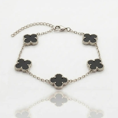 BRAZALETE CLOVER - SILVER ONIX - Athereos