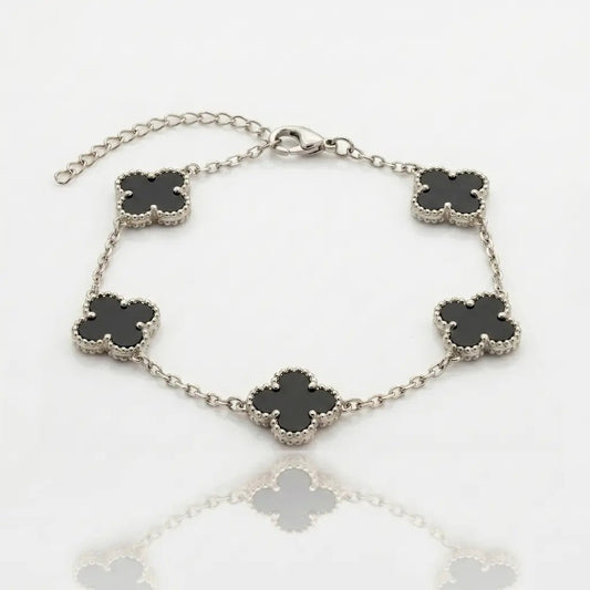 BRAZALETE CLOVER - SILVER ONIX - Athereos