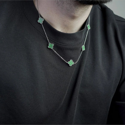 COLLAR CLOVER - SILVER MALAQUITA - ATHEREOS